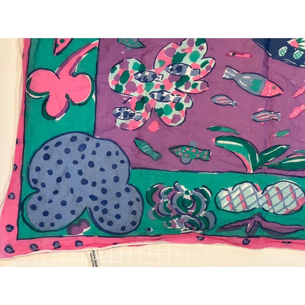 Vintage KEN DONE Fish Scarf Great Barrier Reef Ocean Scene Cotton‎ Made in JAPAN - Picture 5 of 9